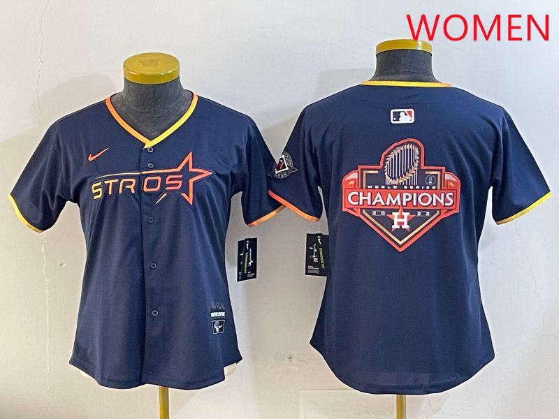 Women Houston Astros Blank Drak Blue Three generations Joint Name 2025 Nike MLB Jersey style 21